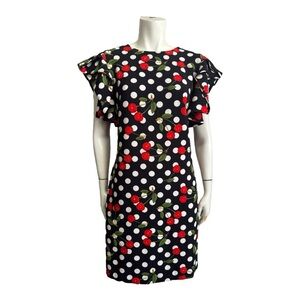 Retro vintage YMY Polka Dot Cherry Dress Black White Red Women’s Size XL
